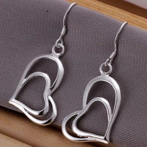 Cute Sterling Silver Double Heart's Drop Earrings " Hypoallergenic "